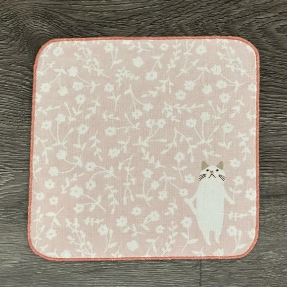 Kitten Cat Loves Flowers Japanese Handkerchief ❘ Hand Towel ❘ Face Towel (Pink) - Picture 1 of 6
